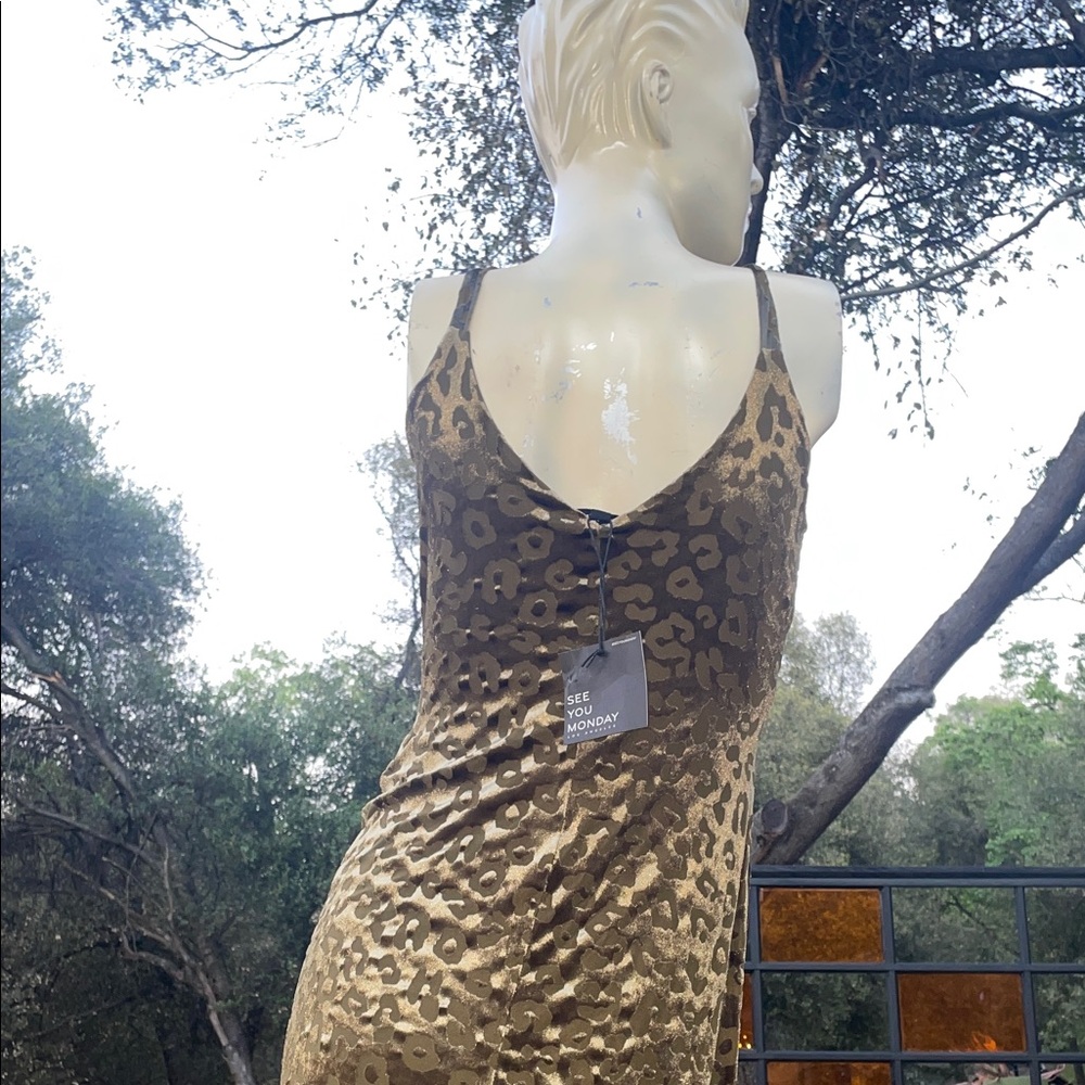 Olive Slip velvet Dress with Leopard print - Picture 6 of 11